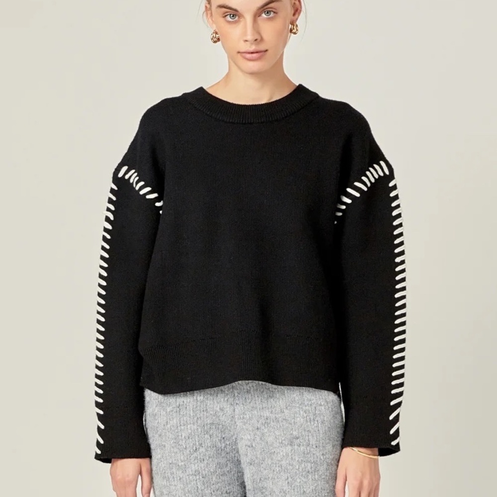 English Factory - WHIP CONTRAST STITCH SWEATER - Black S